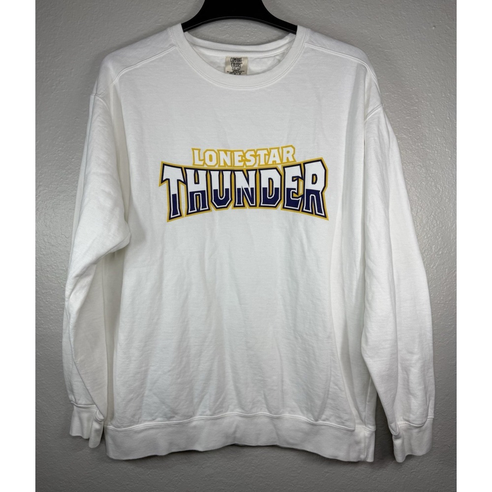White Comfort Colors crewneck sweatshirt featuring "LONESTAR THUNDER" Size L
